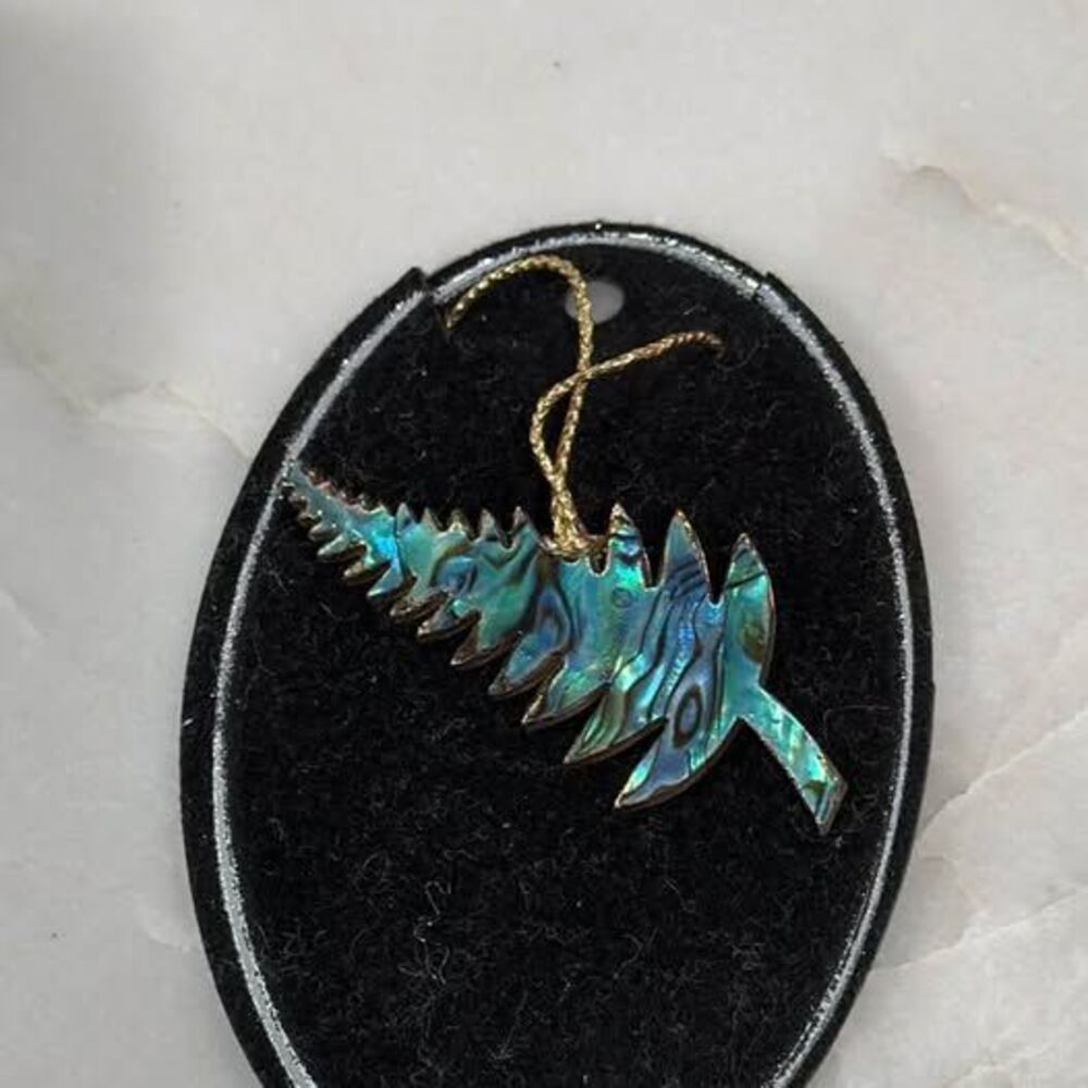 Vintage PauaMania New Zealand Pāua Shell Silver Fern Ornament | Made in NZ